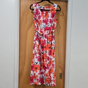 Calvin Klein White Maxi Dress with Pink & Orange Floral Pattern